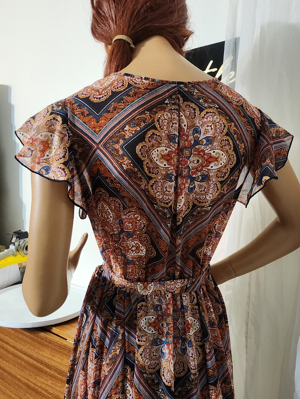 Paisley Print Maxi Dress with Tie Waist - Rust Multi Sz 6 - Picture 4 of 12
